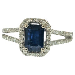 Anello vintage Art Deco con zaffiro blu e diamanti per lei