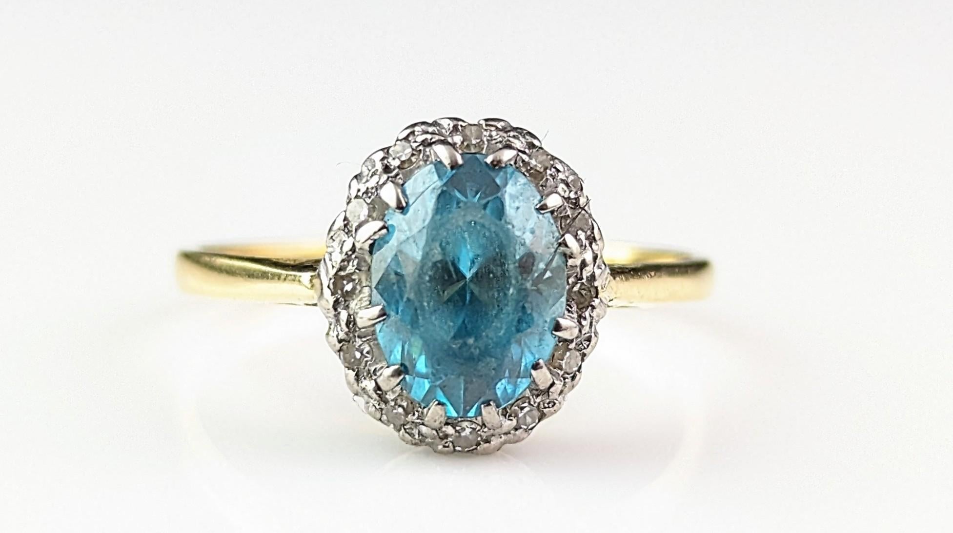 Vintage Art Deco Blue Zircon and Diamond ring, 18k gold  5