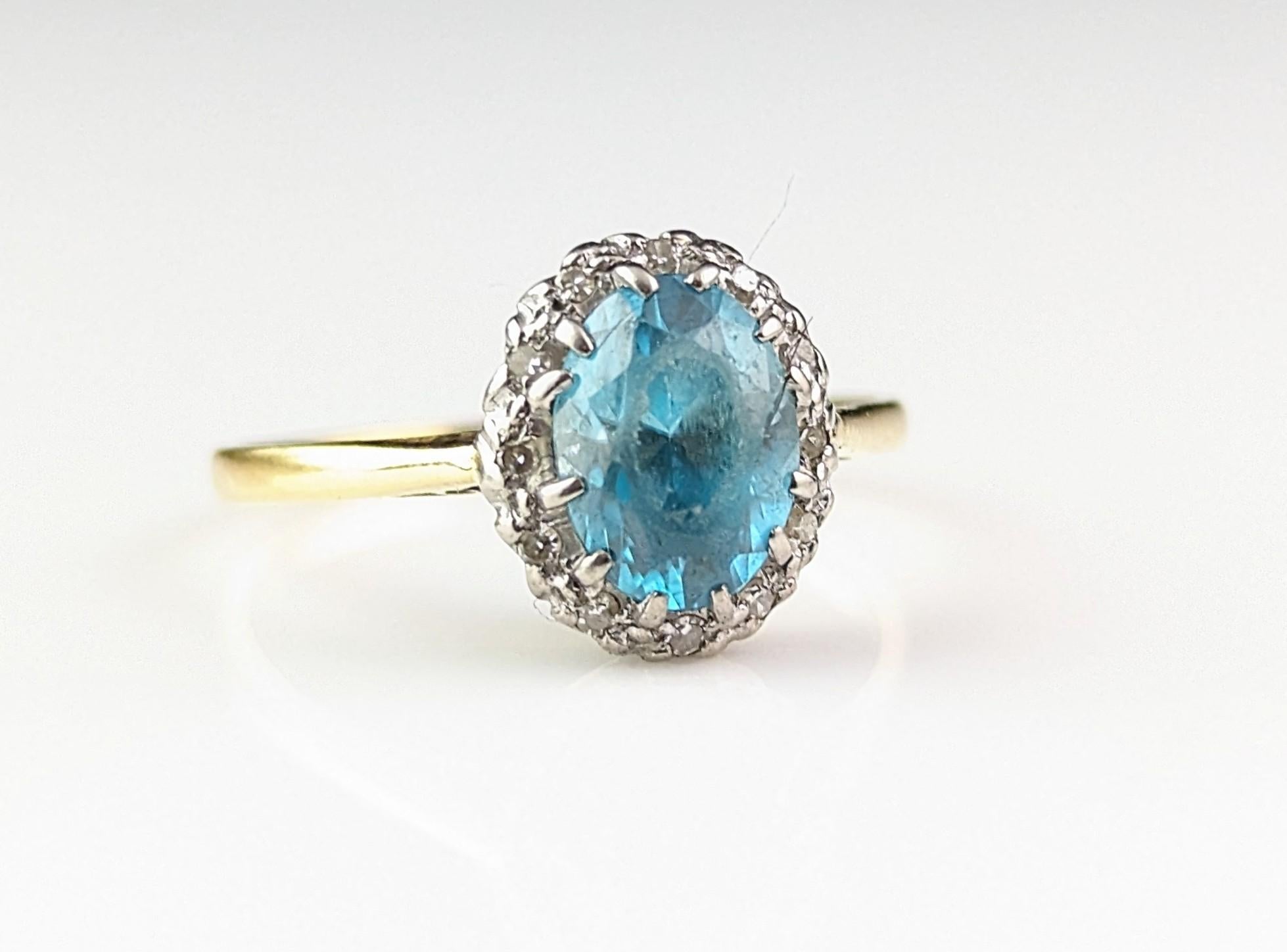 Vintage Art Deco Blue Zircon and Diamond ring, 18k gold  6