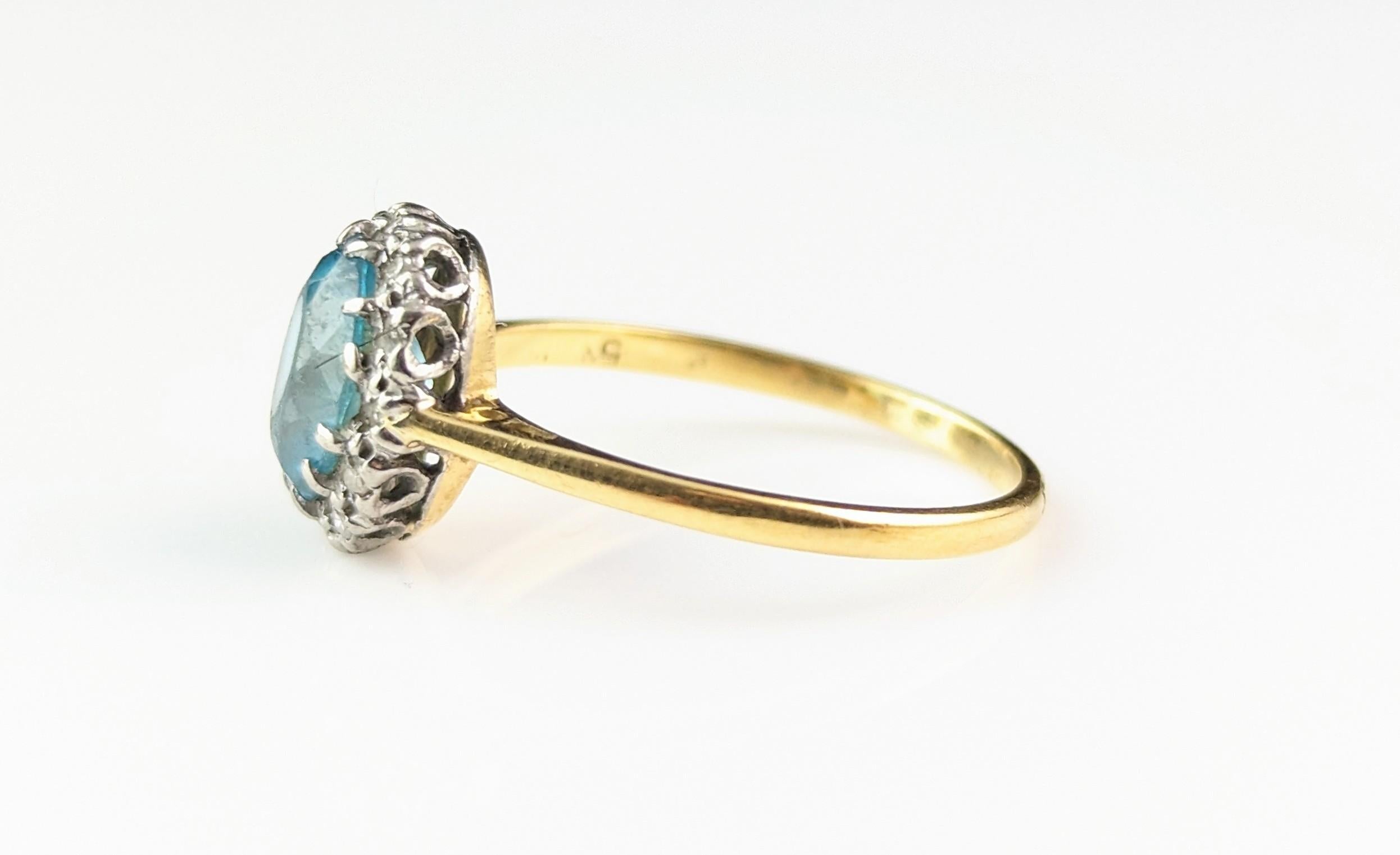 Vintage Art Deco Blue Zircon and Diamond ring, 18k gold  7
