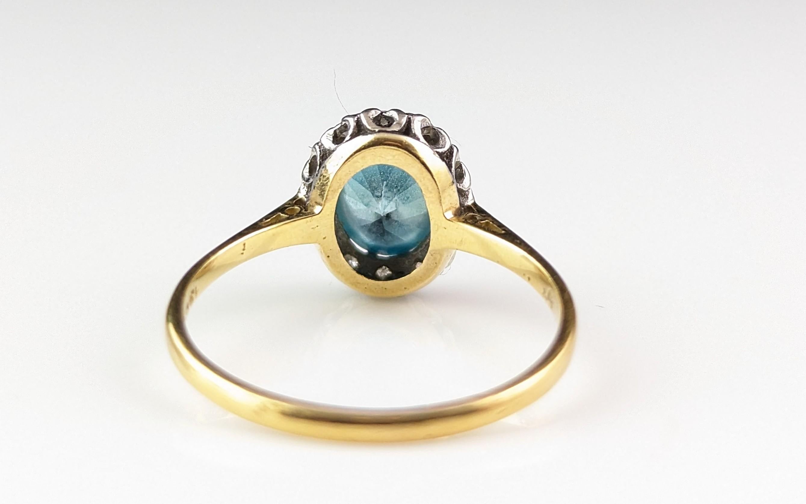 Vintage Art Deco Blue Zircon and Diamond ring, 18k gold  10
