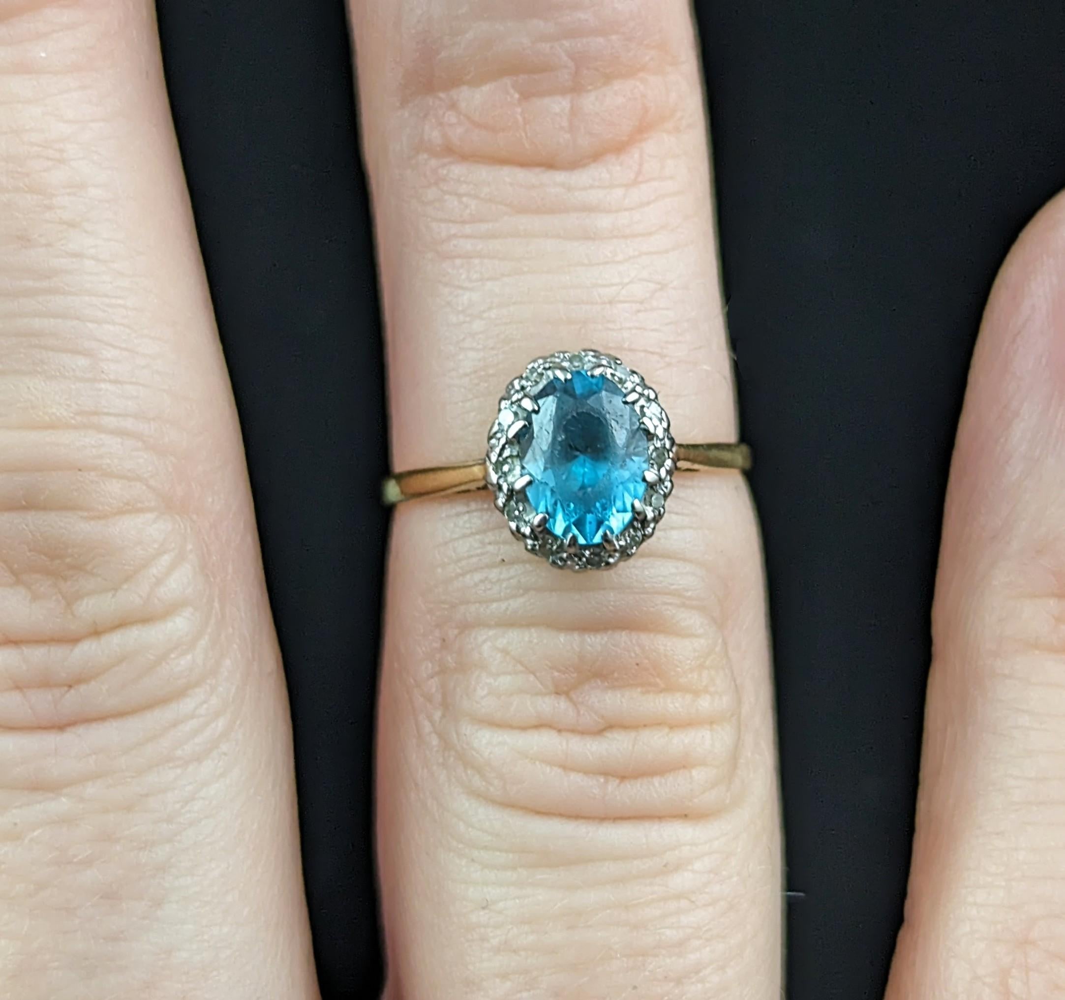Vintage Art Deco Blue Zircon and Diamond ring, 18k gold  1