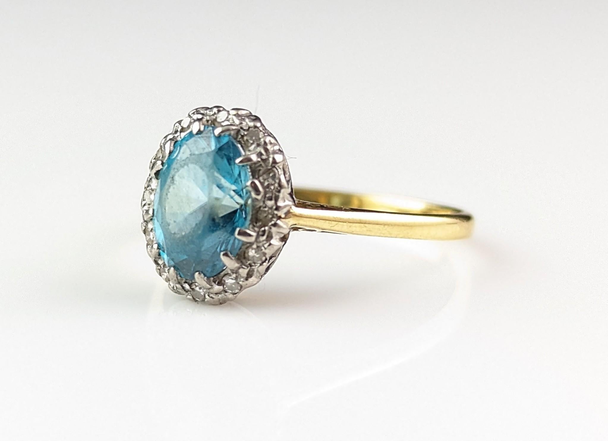 Vintage Art Deco Blue Zircon and Diamond ring, 18k gold  4
