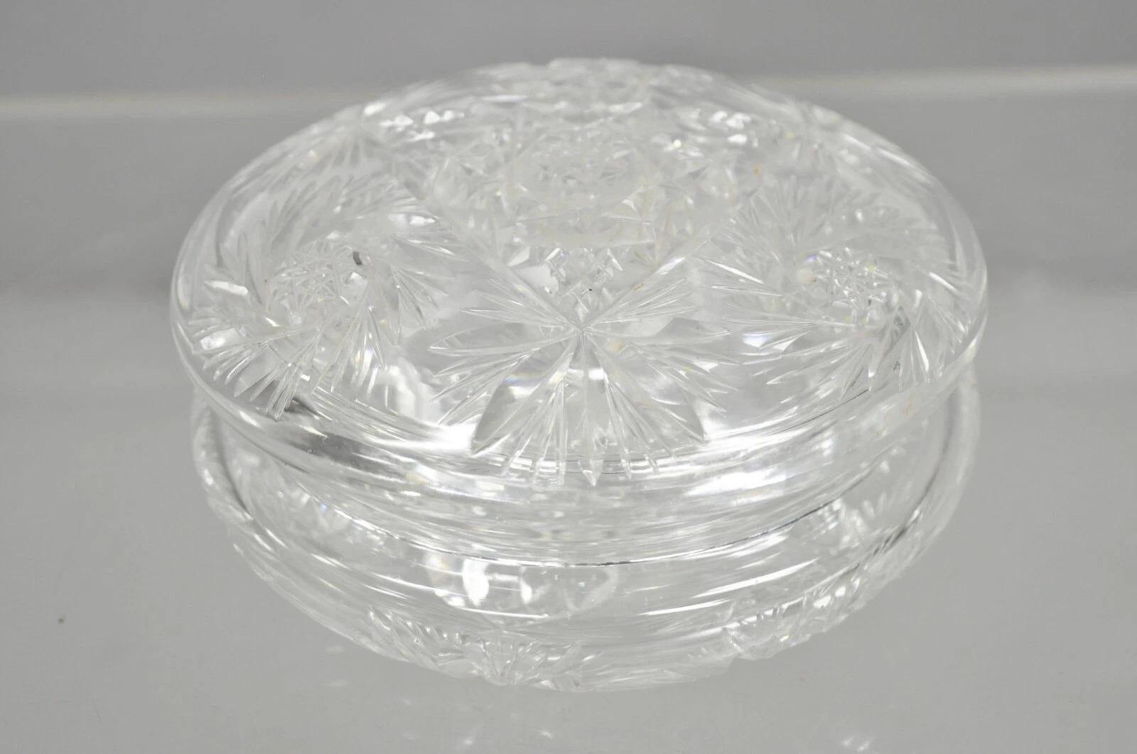 Vintage Art Deco Bohemian Cut Kristallglas Tschechische Damen Vanity Puderdose im Angebot 5