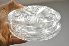 Vintage Art Deco Bohemian Cut Crystal Glass Czech Ladies Vanity Powder Jar