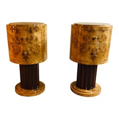 Vintage Art Deco Book-Matched Maple Burl Commode Nightstands