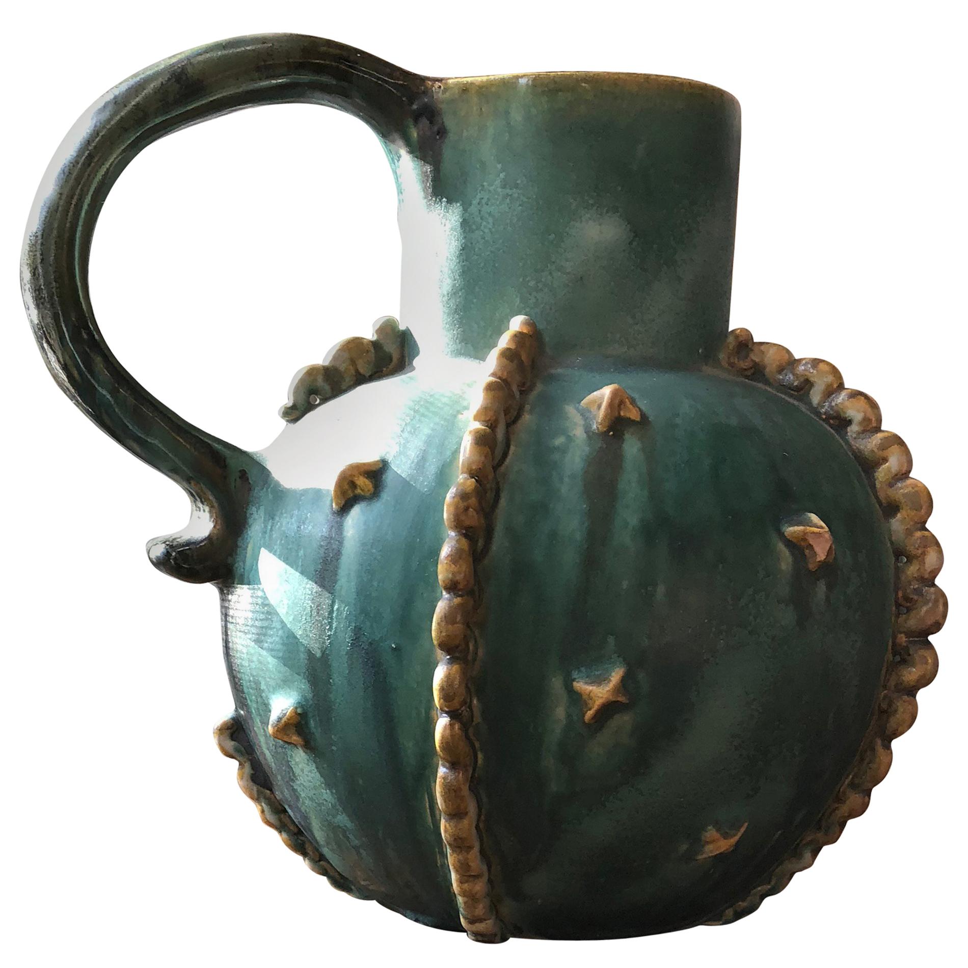 Vintage Art Deco Bourne Denby Pottery English "Emerald" Pitcher, Turquoise