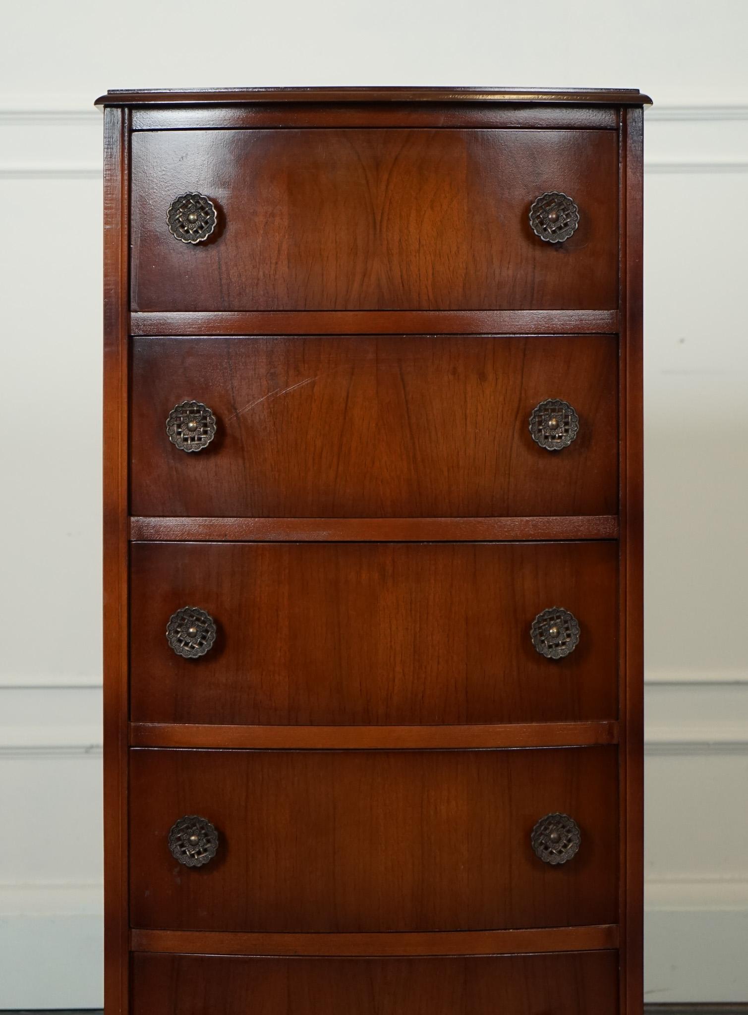 Hand-Crafted ViNTAGE ART DECO BOW FRONTED MAHOGANY TALL BOY CHEST F DRAWERS QUEEN ANN LEGS J1