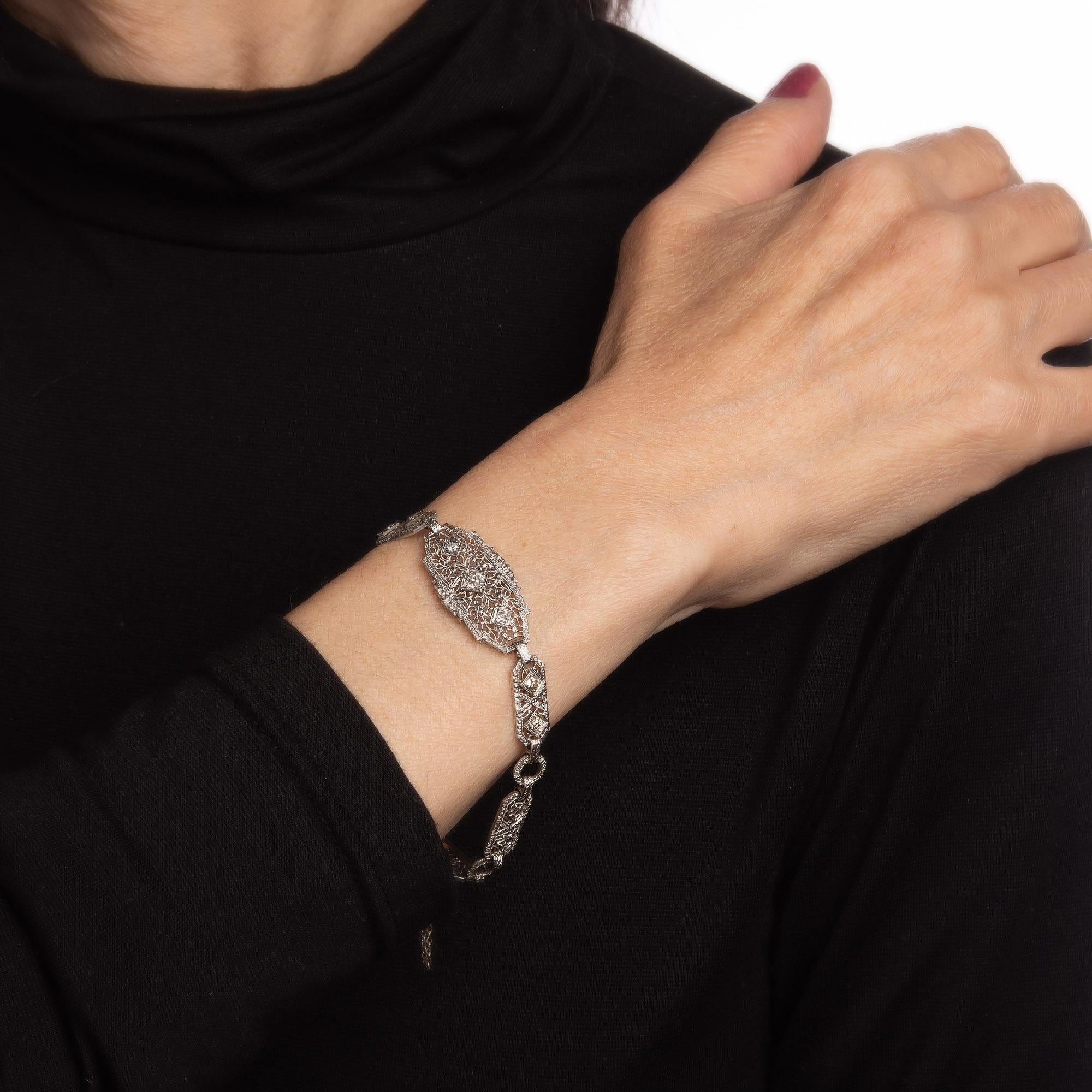 Vintage Art Deco Bracelet Diamond Filigree 14k White Gold Fine 1920s Jewelry In Good Condition In Torrance, CA