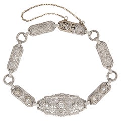 Vintage Art Deco Bracelet Diamond Filigree 14k White Gold Fine 1920s Jewelry