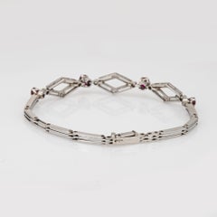 Vintage Art Deco Bracelet Ruby Diamond Platinum 7.5" Estate Fine Jewelry