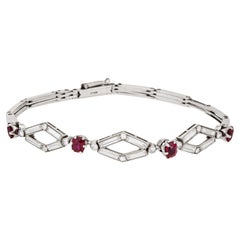 Antique Art Deco Bracelet Ruby Diamond Platinum 7.5" Estate Fine Jewelry