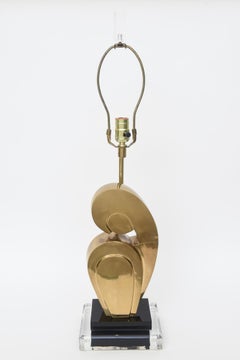 Vintage Art Deco Brancusi Style Table or Desk Lamp Brass and Lucite 1970's