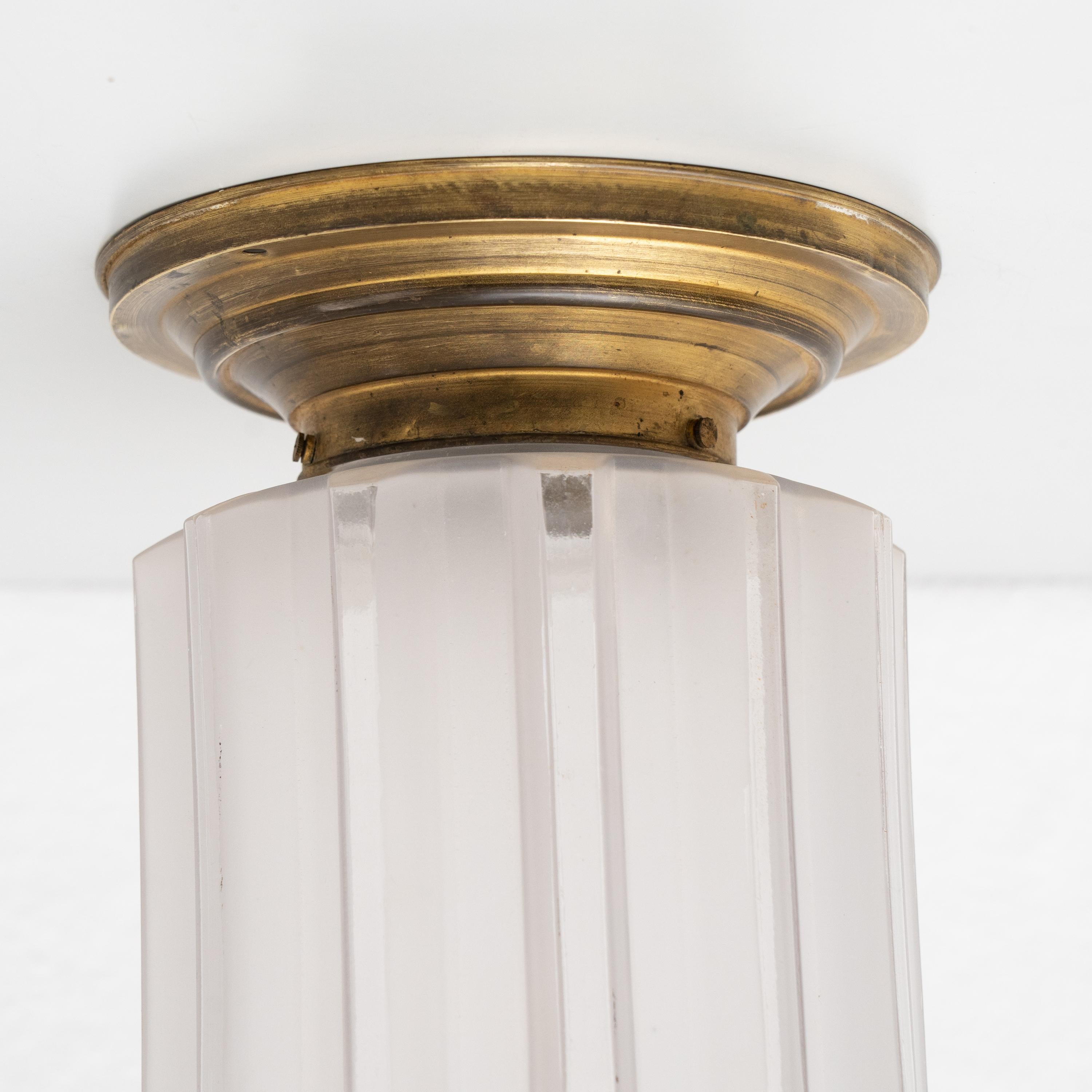 Vintage Art Deco Brass and Glass Ceiling Lamp, circa 1940 For Sale 5