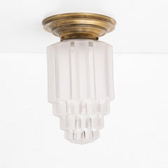 Vintage Art Deco Brass and Glass Ceiling Lamp, circa 1940