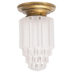 Vintage Art Deco Brass and Glass Ceiling Lamp, circa 1940