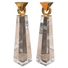 Vintage Art Deco Brass and Lucite Candle Holders