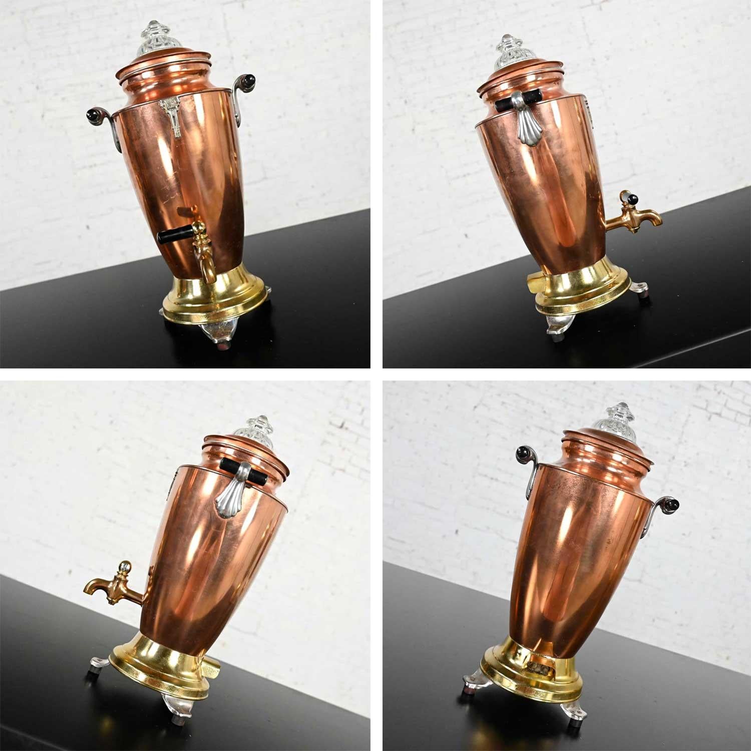 Vintage Art Deco Brass & Copper Coffee Urns Bakelite Handles Set of 4 For Sale 3
