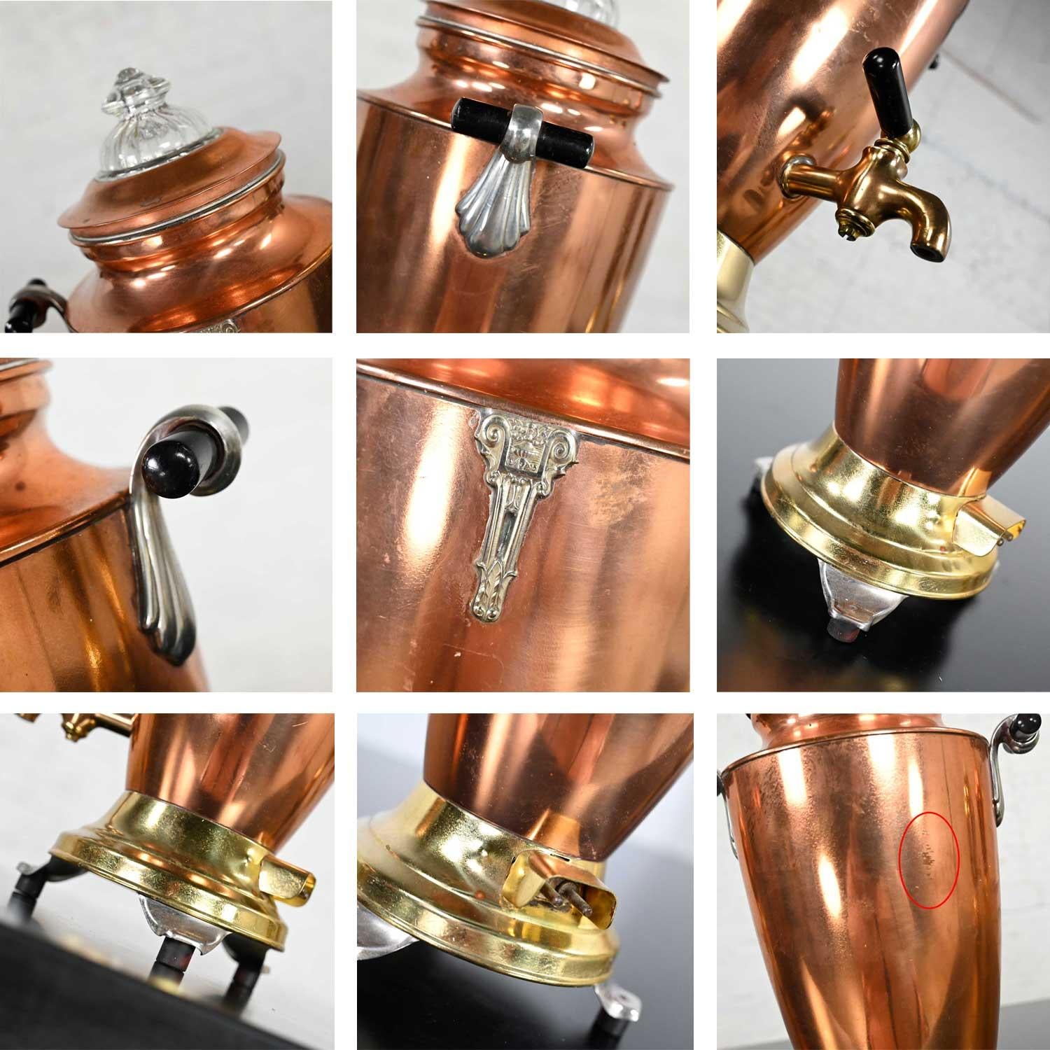 Vintage Art Deco Brass & Copper Coffee Urns Bakelite Handles Set of 4 For Sale 4
