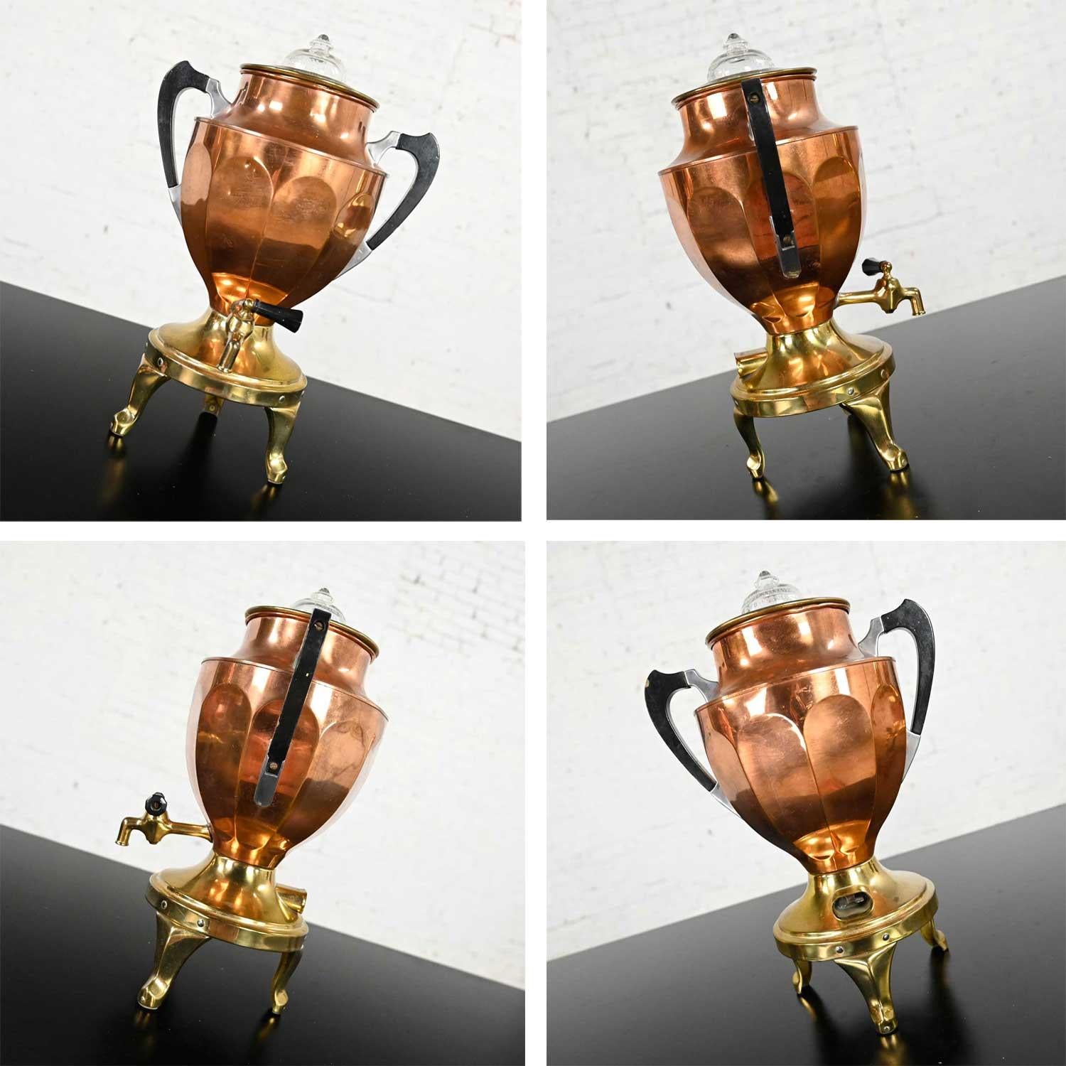 Vintage Art Deco Brass & Copper Coffee Urns Bakelite Handles Set of 4 For Sale 6