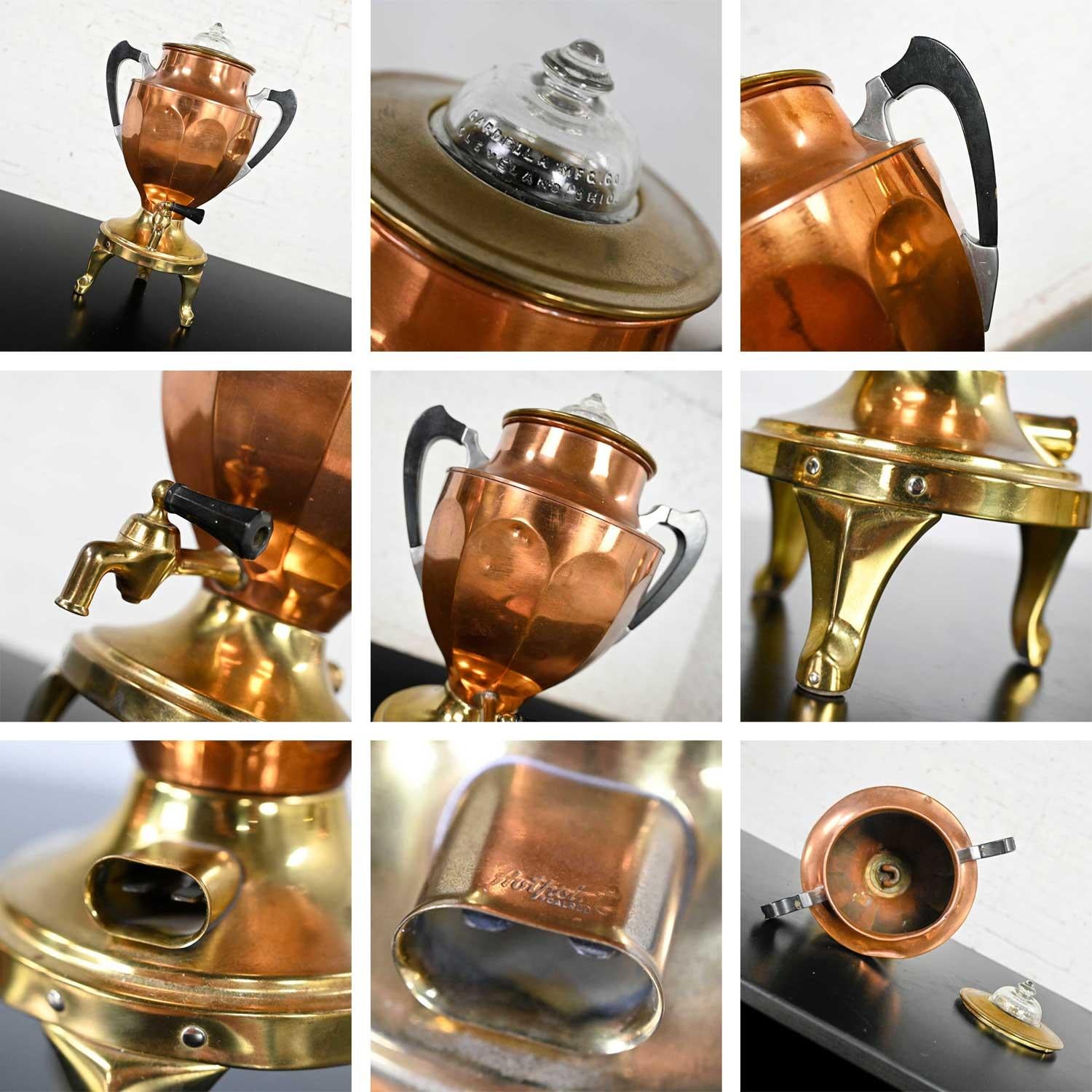 Vintage Art Deco Brass & Copper Coffee Urns Bakelite Handles Set of 4 For Sale 7