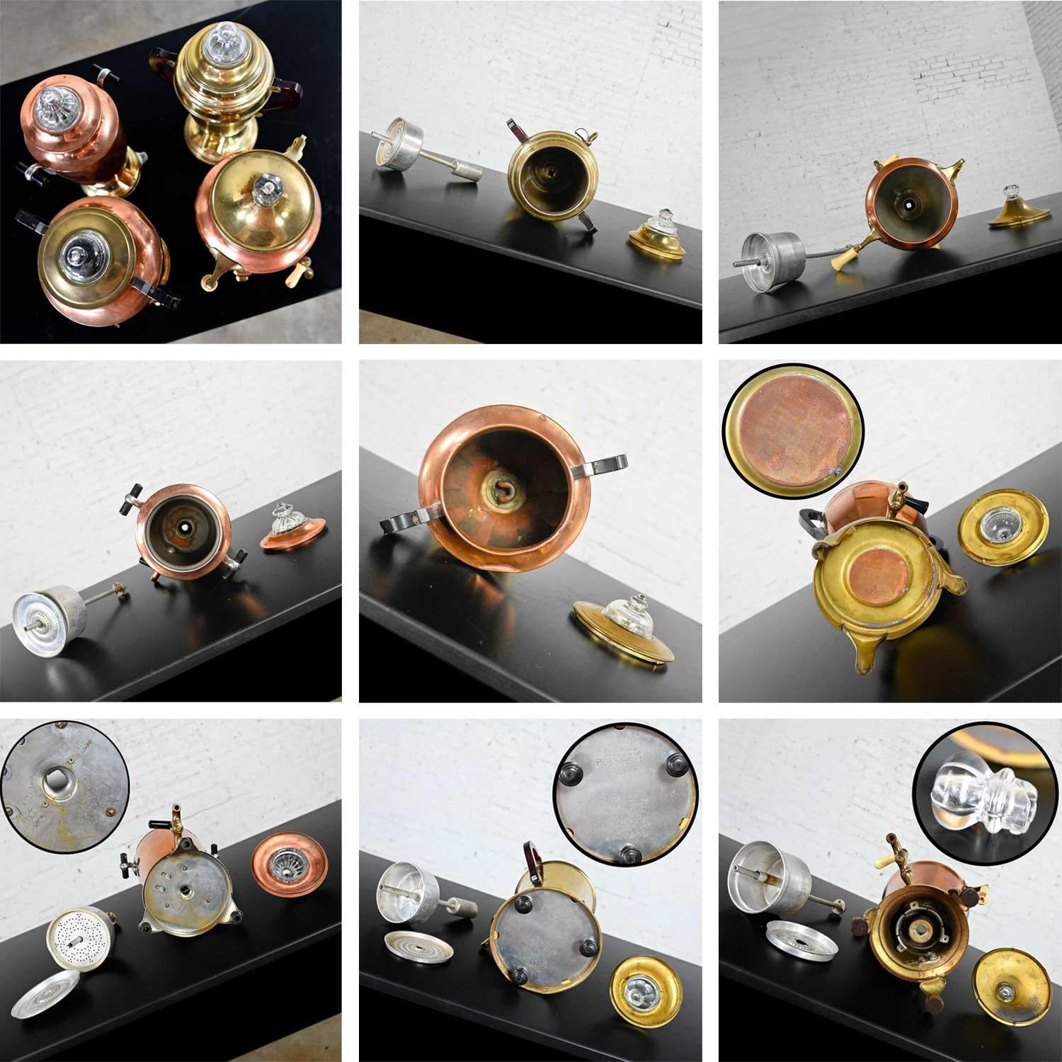 Vintage Art Deco Brass & Copper Coffee Urns Bakelite Handles Set of 4 For Sale 8