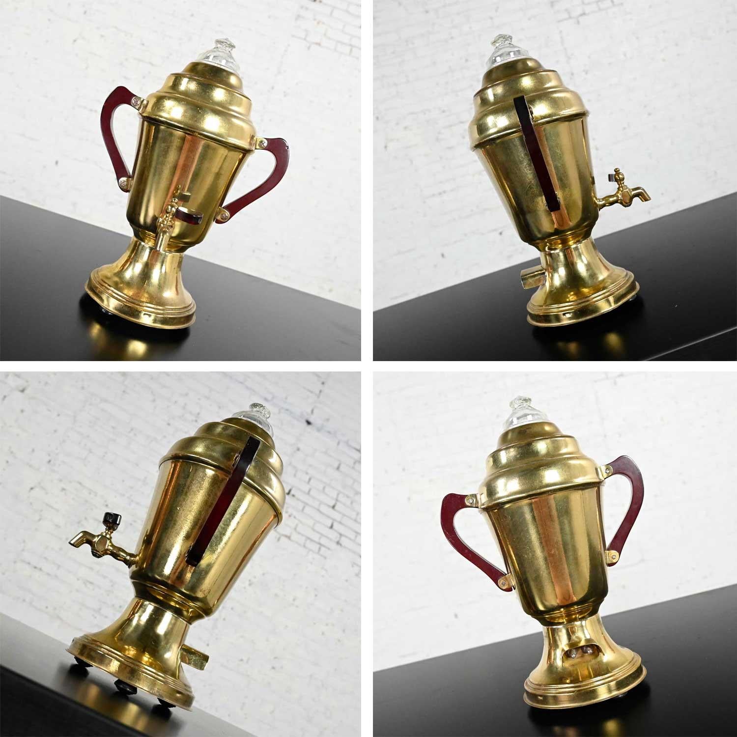 20th Century Vintage Art Deco Brass & Copper Coffee Urns Bakelite Handles Set of 4 For Sale