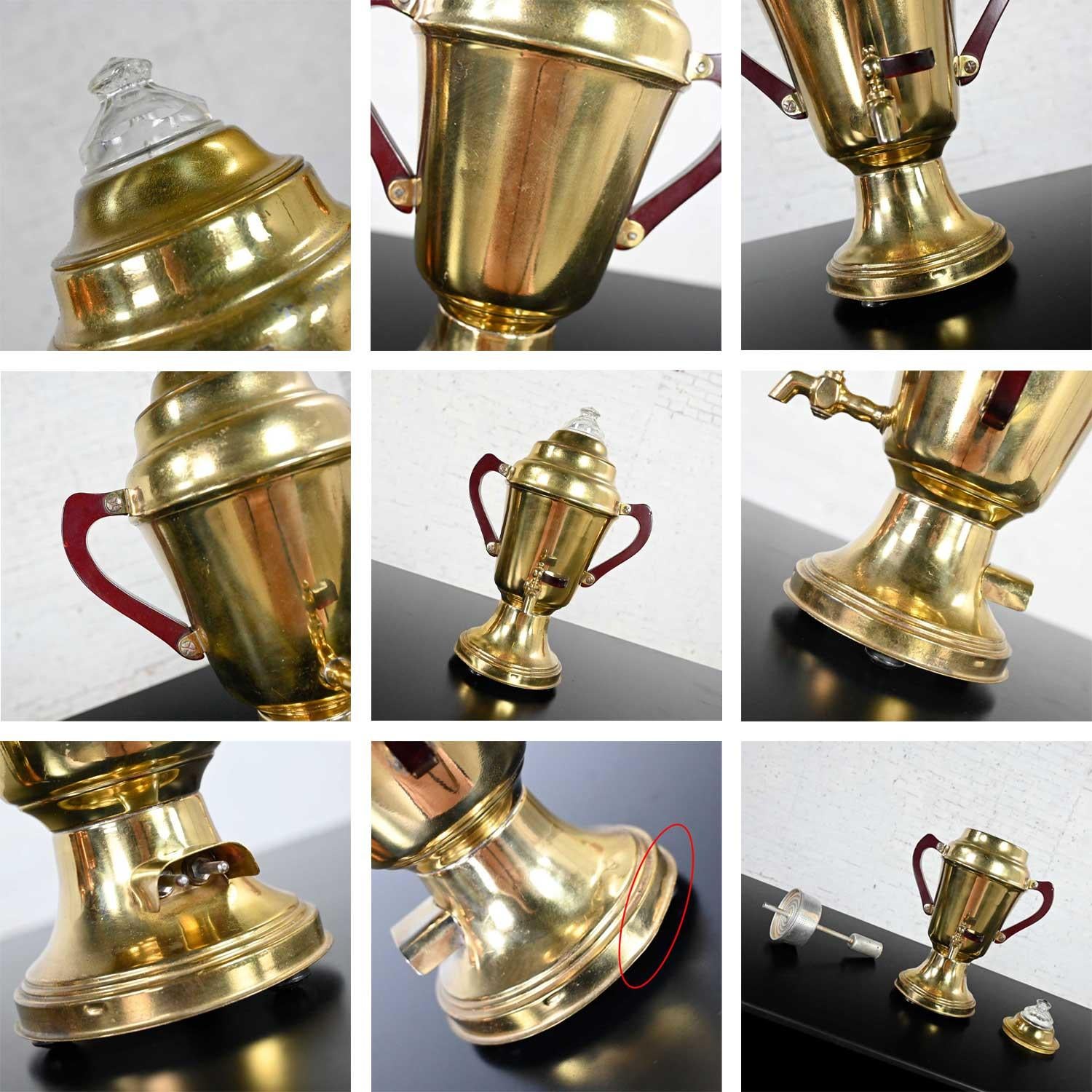 Vintage Art Deco Brass & Copper Coffee Urns Bakelite Handles Set of 4 For Sale 1