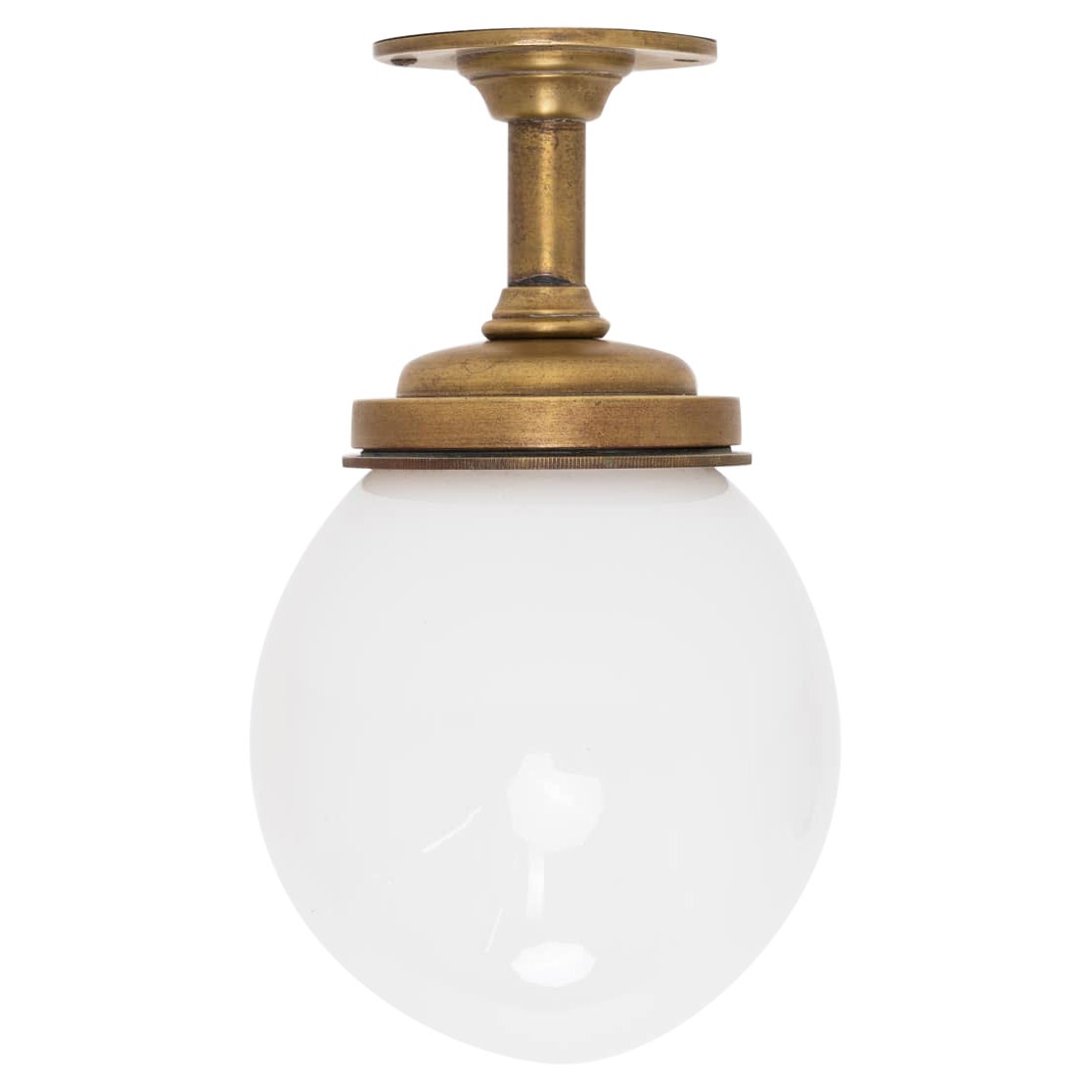 Vintage Art Deco Brass GEC Opaline Glass Ceiling Mounted Ship Light Lamp, C.1930