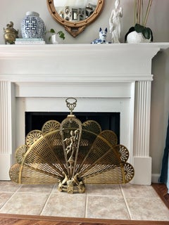 Vintage Art Deco Brass Peacock Folding Fireplace Screen