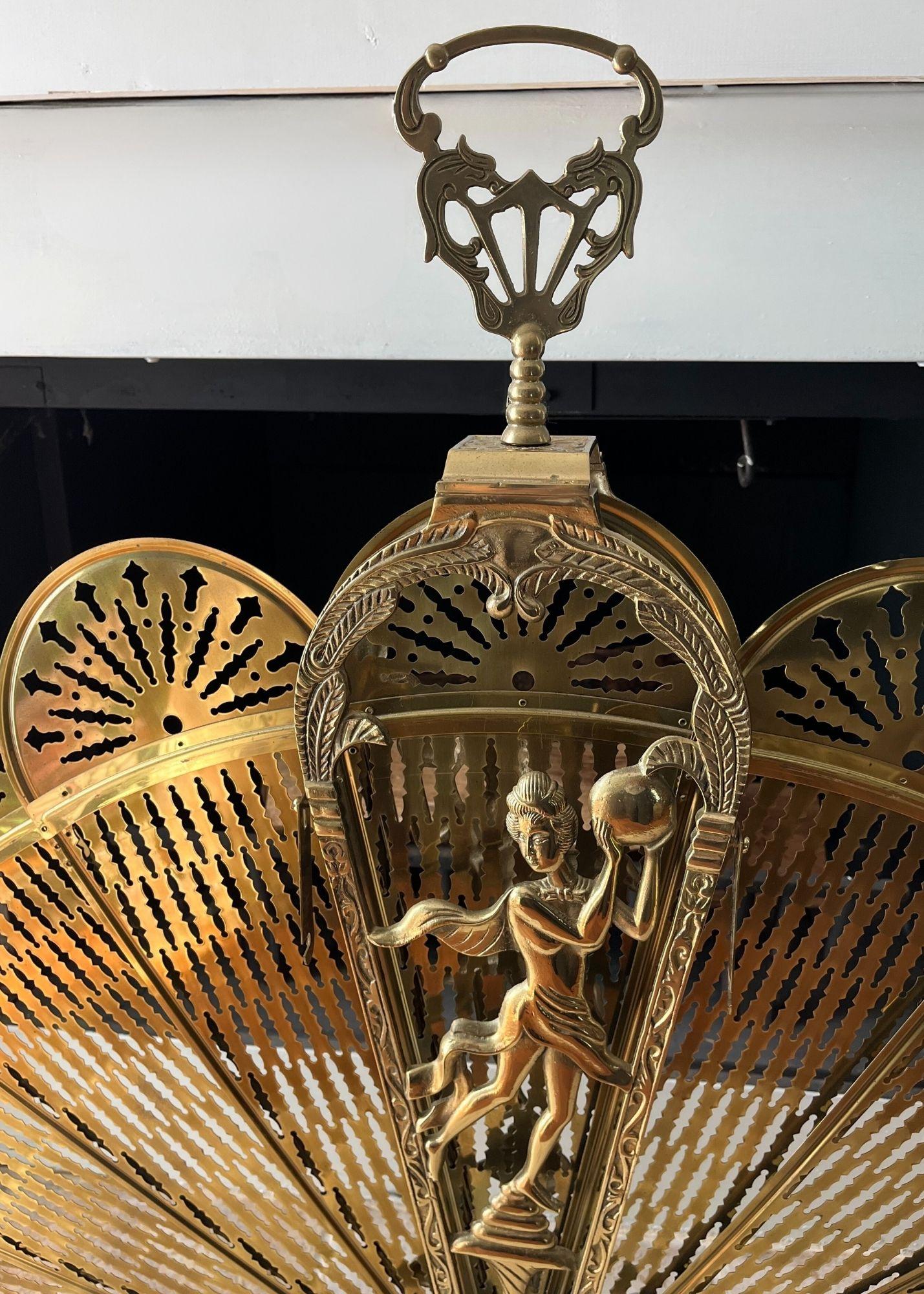 Vintage Art Deco Brass Peacock Folding Fireplace Screen For Sale at 1stDibs