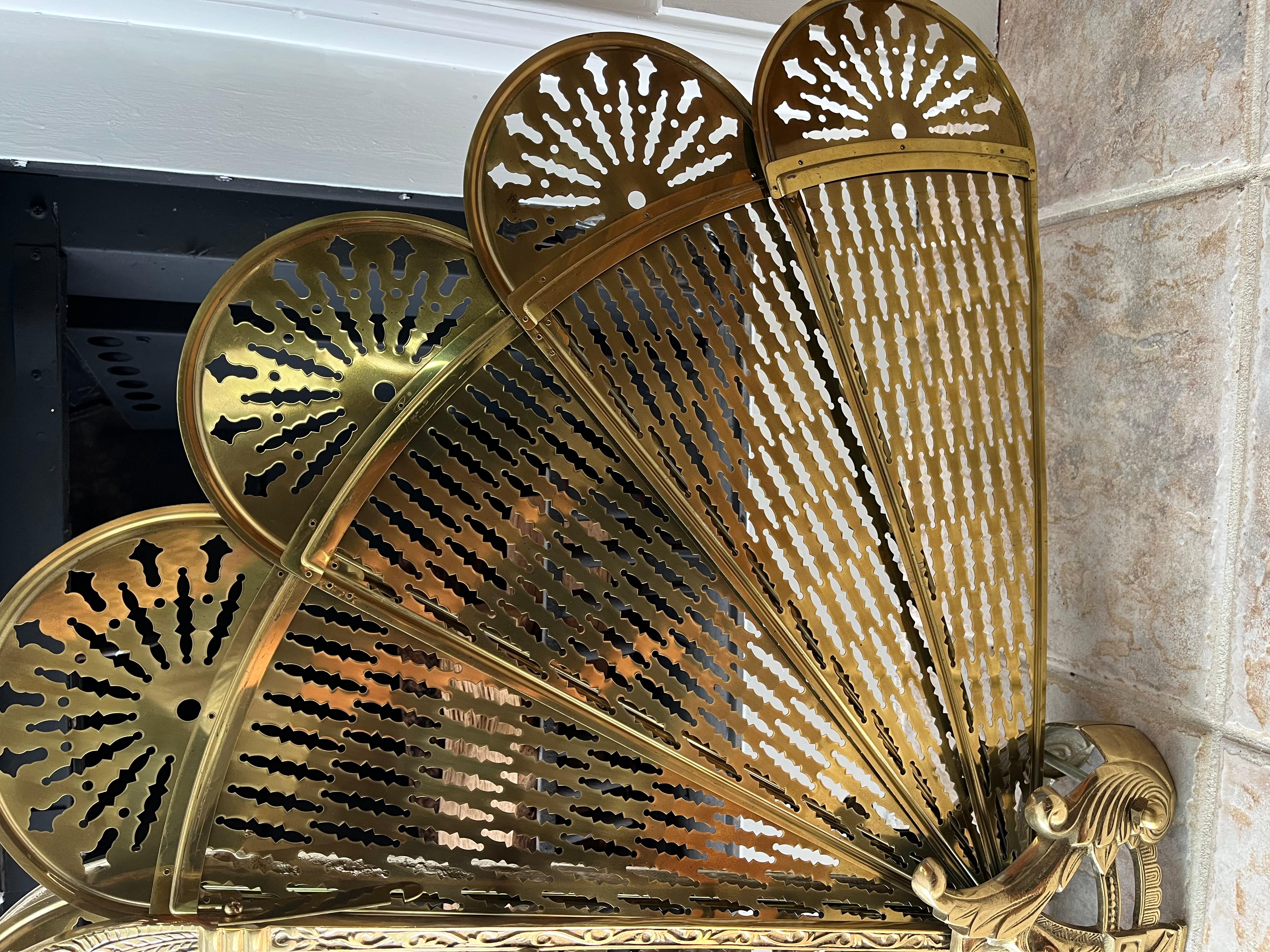 Vintage Art Deco Brass Peacock Folding Fireplace Screen For Sale at 1stDibs
