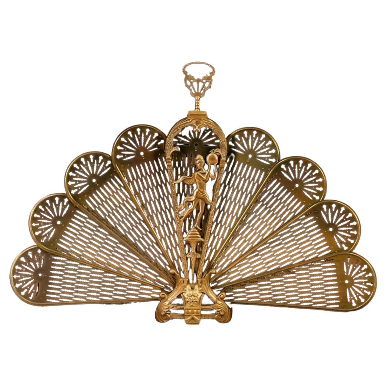 Vintage Art Deco Brass Peacock Folding Fireplace Screen