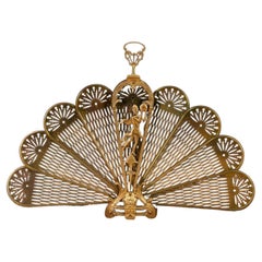 Vintage Art Deco Brass Peacock Folding Fireplace Screen