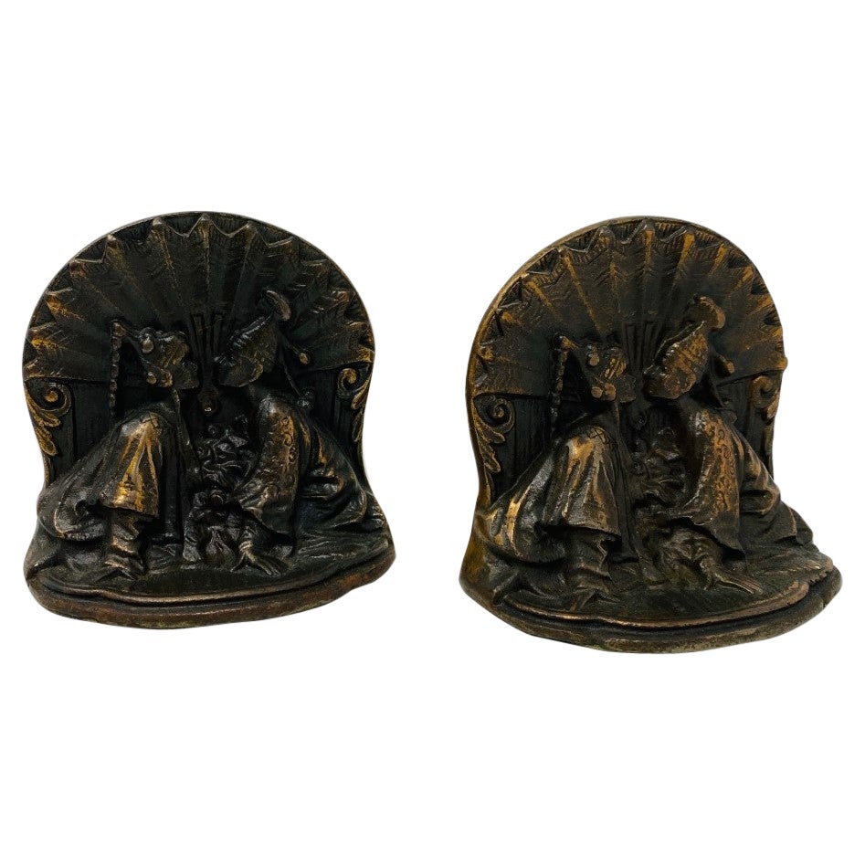 Vintage Art Deco Brass Siam Couple Kissing Sculpture Bookends