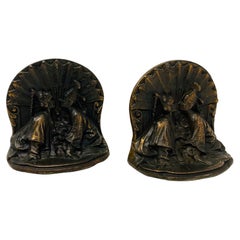 Vintage Art Deco Brass Siam Couple Kissing Sculpture Bookends