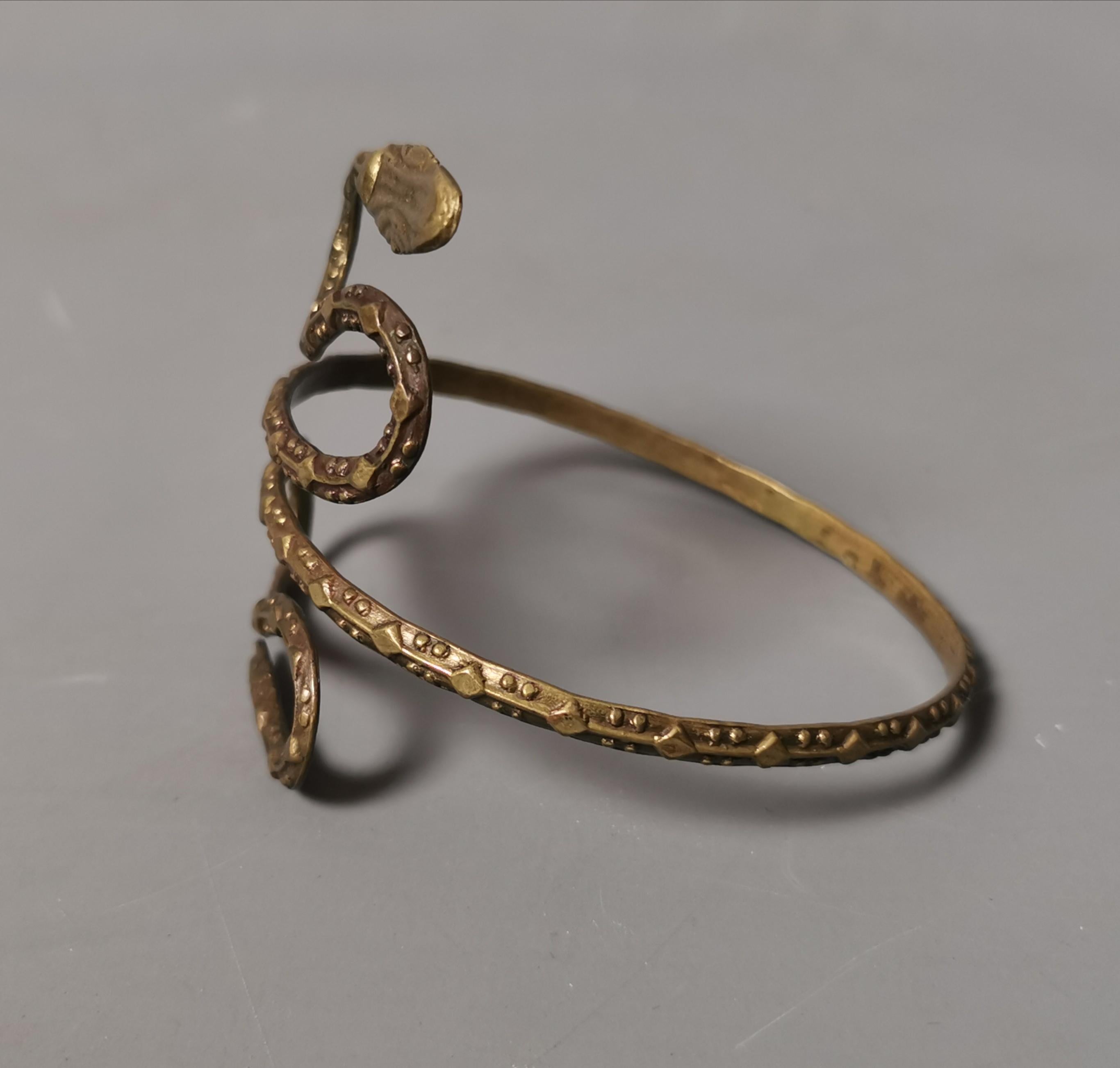 Vintage Art Deco brass snake arm cuff bangle, bracelet In Good Condition In NEWARK, GB