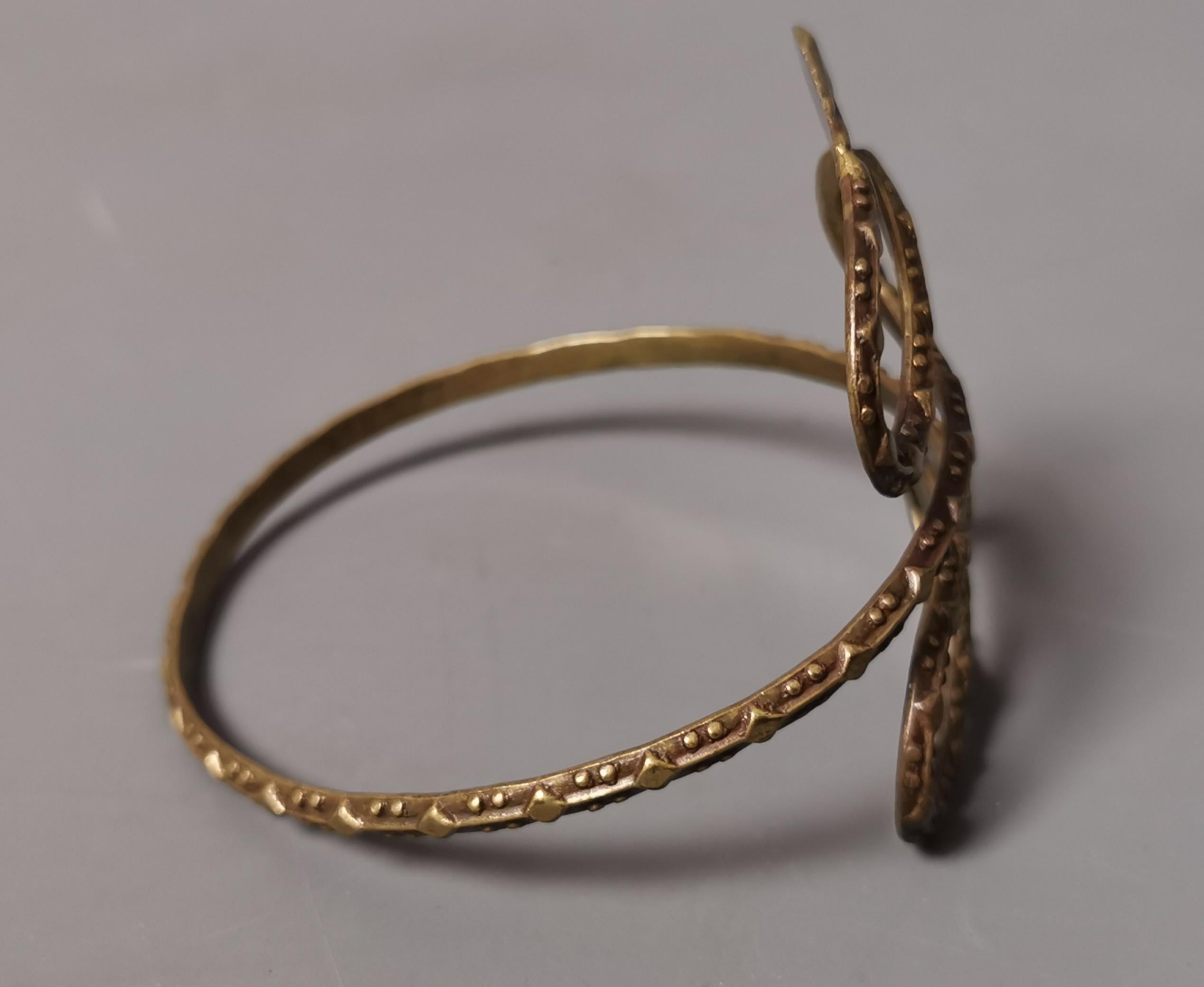 Women's Vintage Art Deco brass snake arm cuff bangle, bracelet