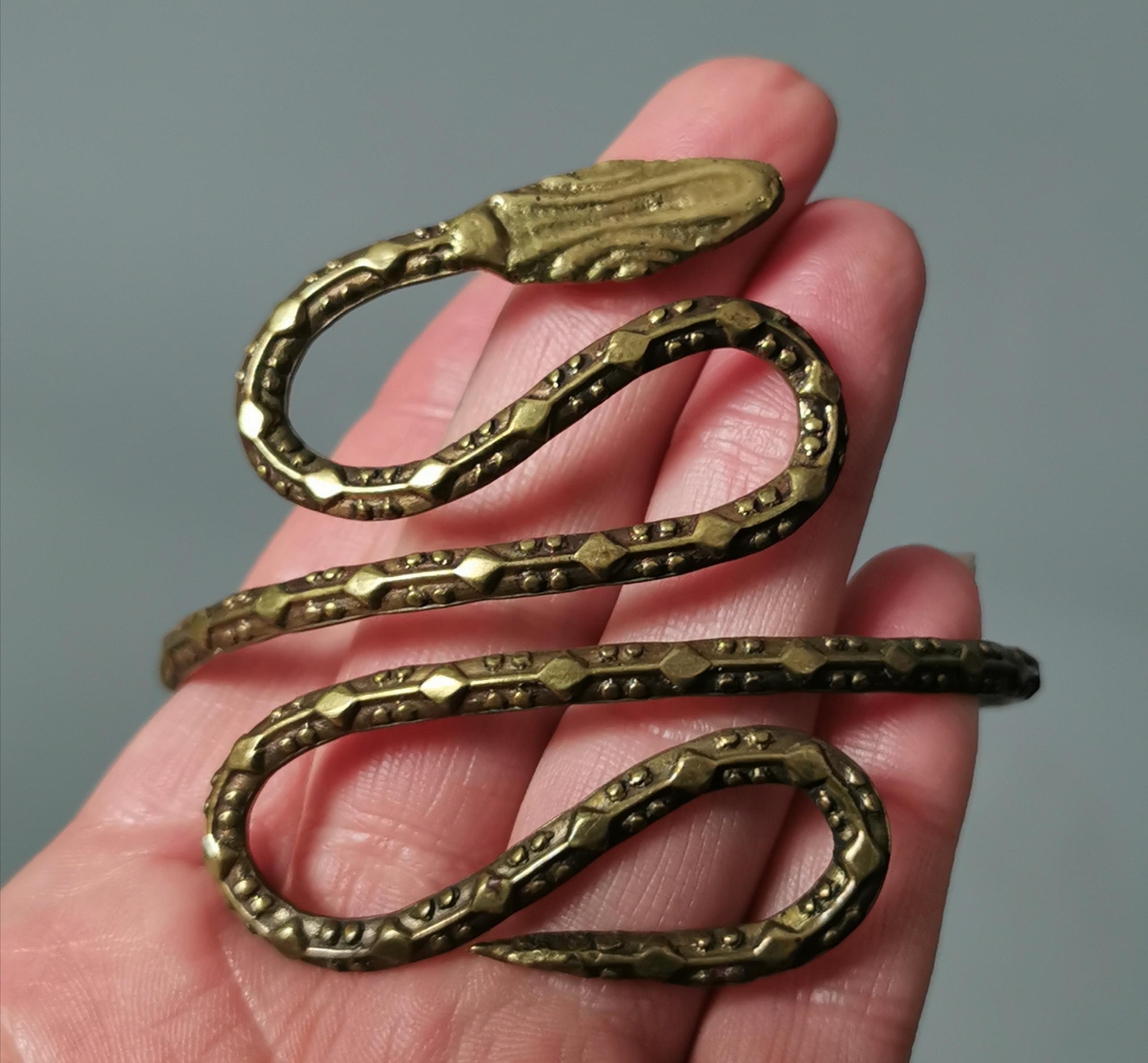 Vintage Art Deco brass snake arm cuff bangle, bracelet 2