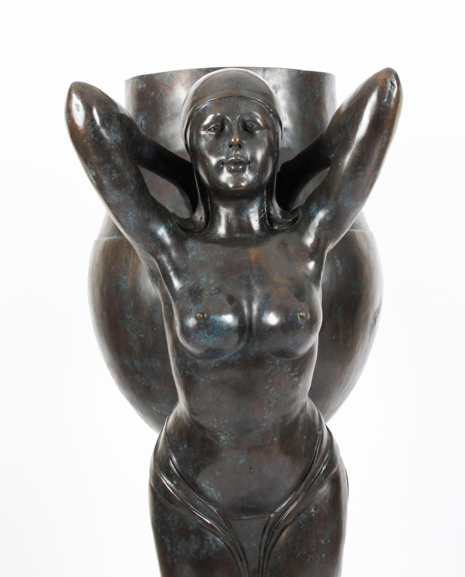 Vintage Art Deco Bronze Biba Ladies Jardiniere The Water Carriers 20th Century For Sale 6