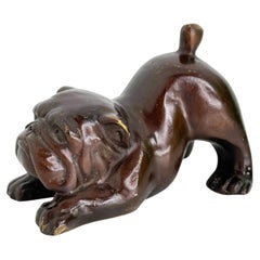 Vintage Art Deco Bronze Bulldog Figurine Frenchie Statue Paperweight, Germany