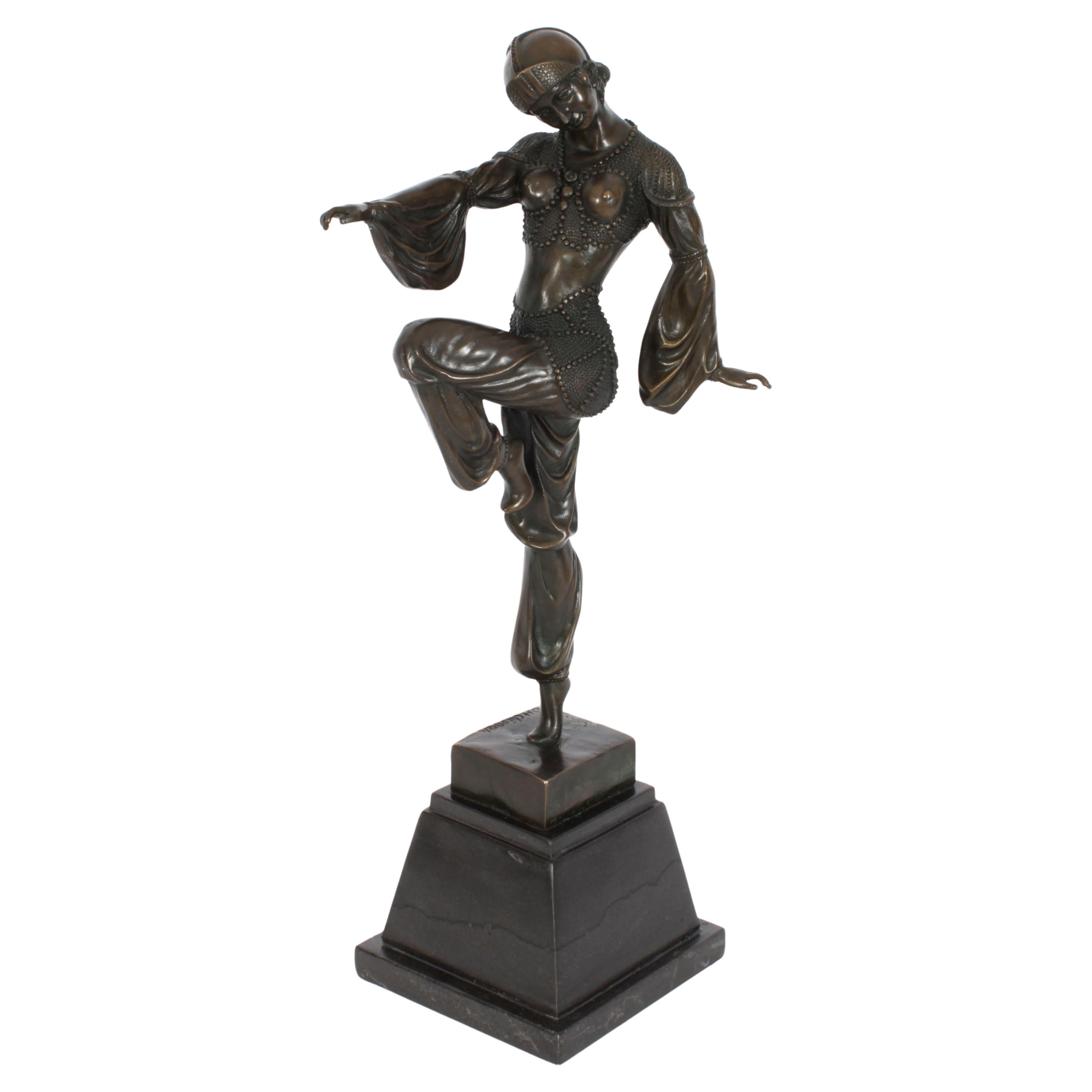 Vintage Art Deco Bronze Dancing Girl After Chiparus Mid 20th C For Sale