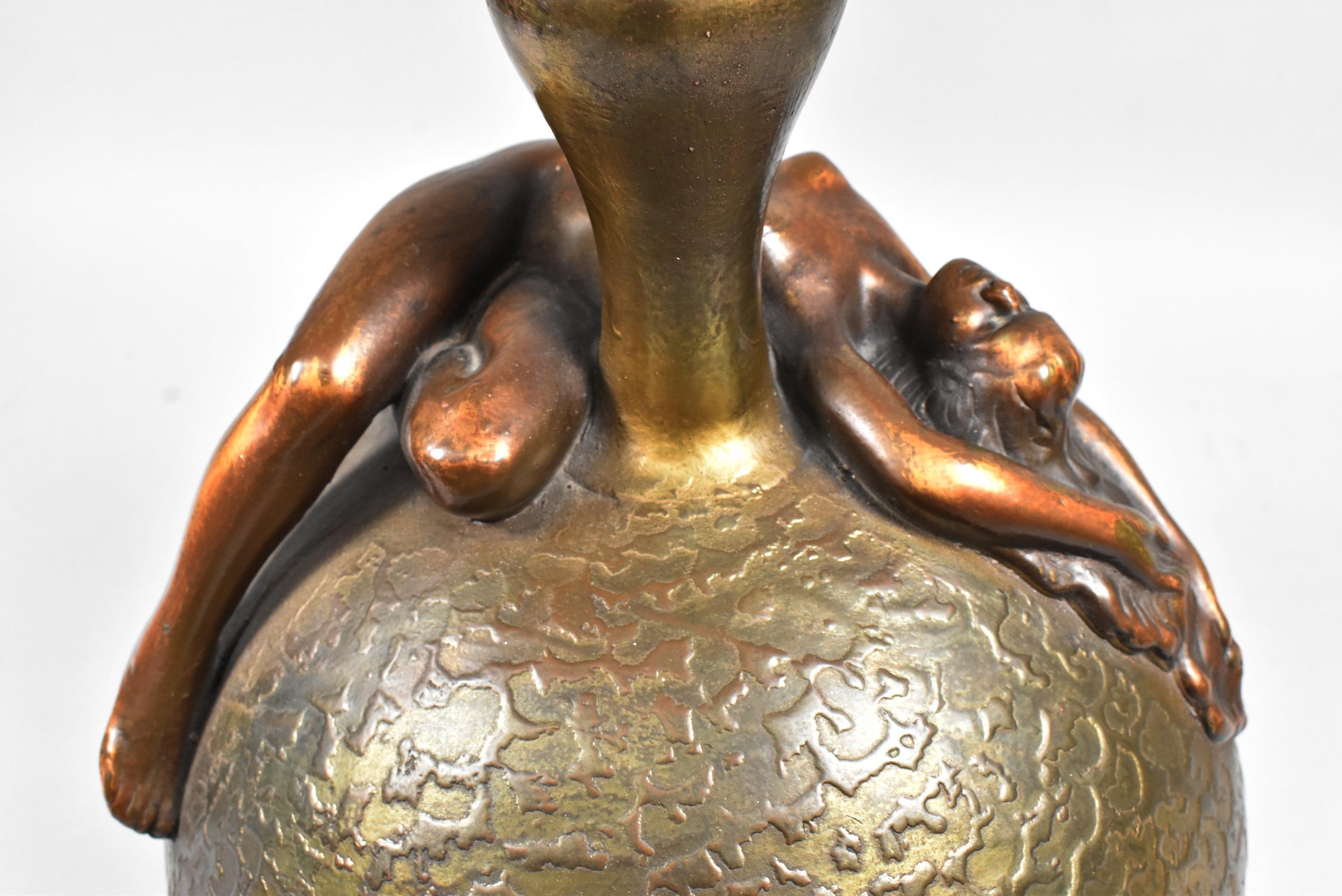 Unknown Vintage Art Deco Bronze Figural Nude Woman Table Lamp