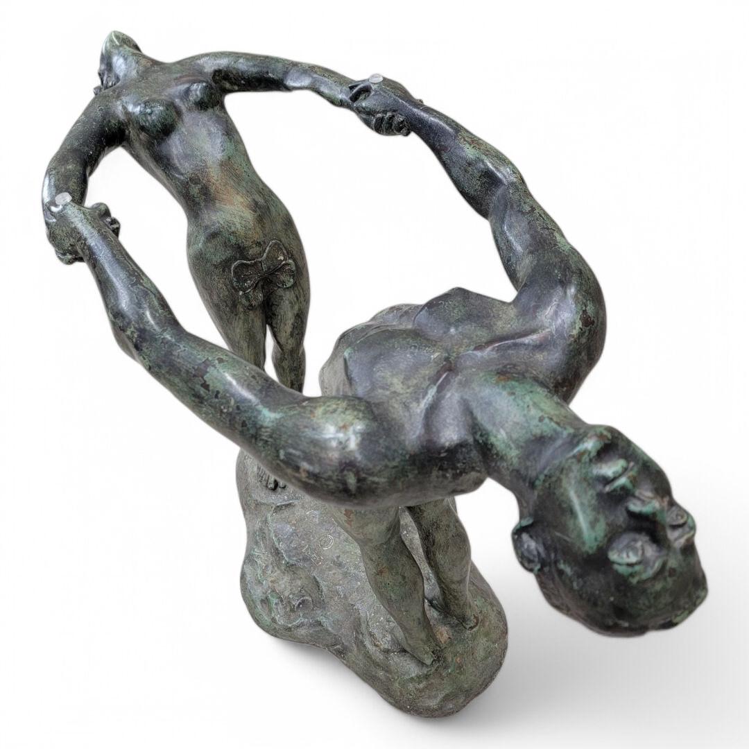 Vintage Art Deco Bronze Maude Sherwood Jewett Attributed Signed Base & Glass Top For Sale 5