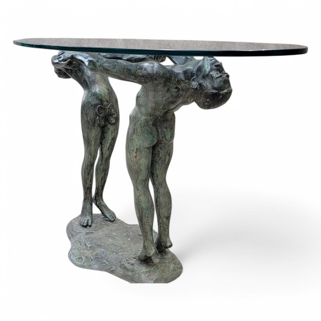 Vintage Art Deco Bronze Maude Sherwood Jewett Attributed Signed Base & Glass Top For Sale 6