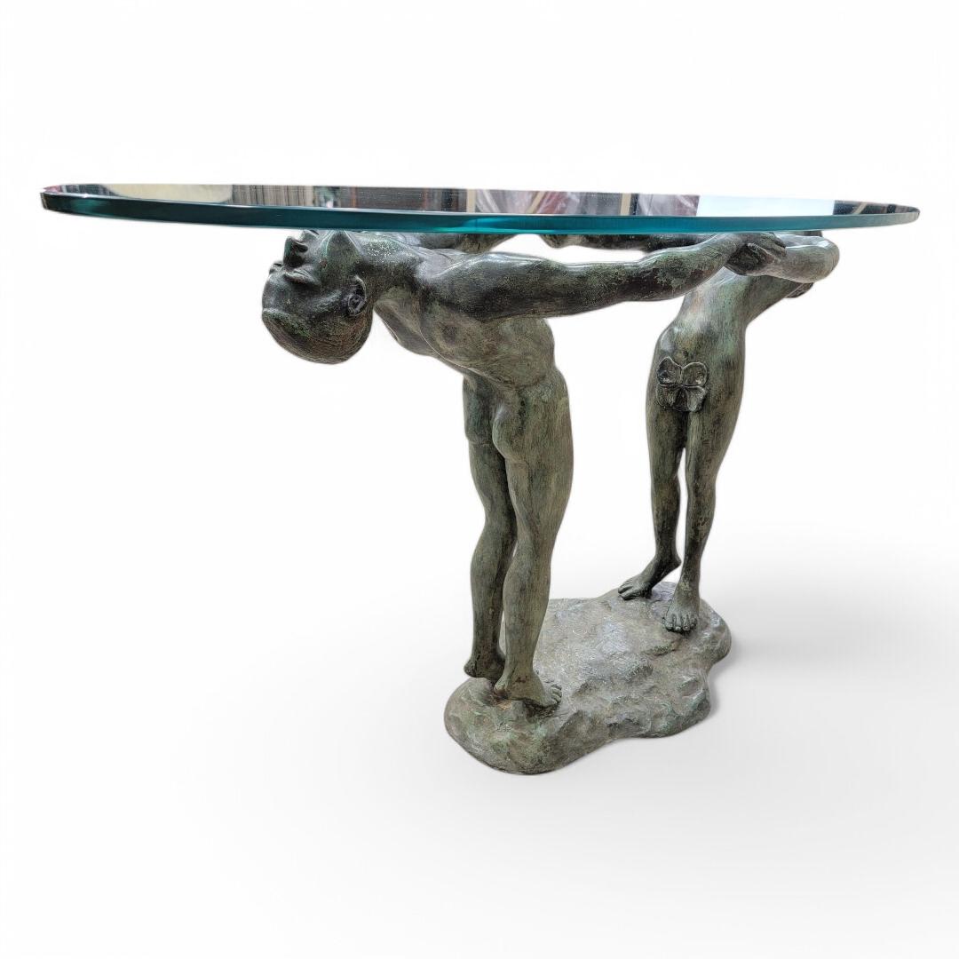 Vintage Art Deco Bronze Maude Sherwood Jewett Attributed Signed Base & Glass Top For Sale 7
