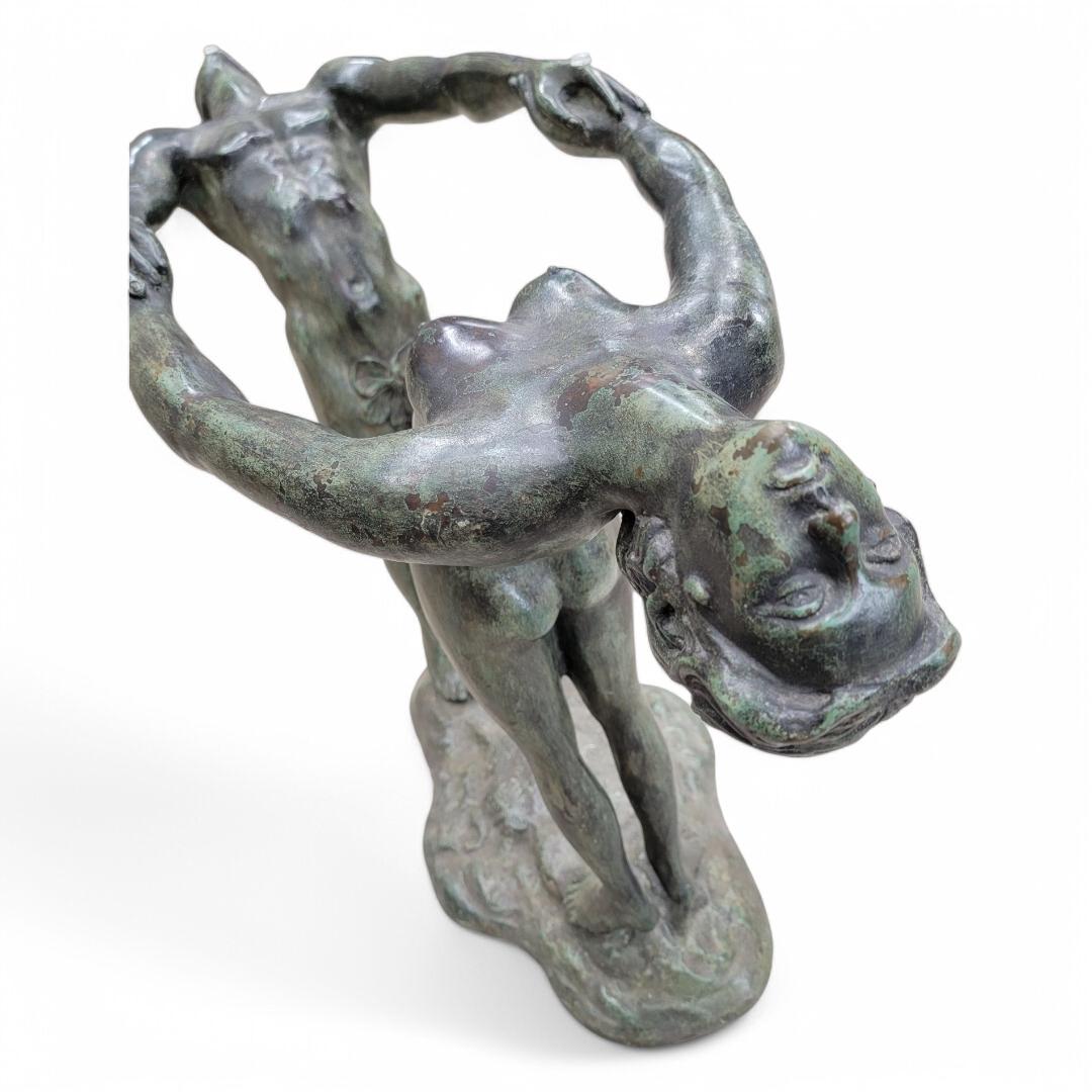 American Vintage Art Deco Bronze Maude Sherwood Jewett Attributed Signed Base & Glass Top For Sale