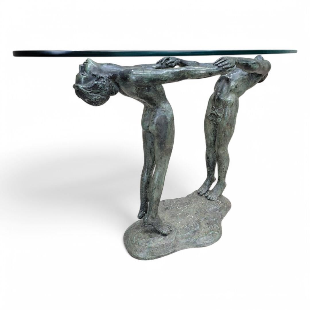 Vintage Art Deco Bronze Maude Sherwood Jewett Attributed Signed Base & Glass Top For Sale 1