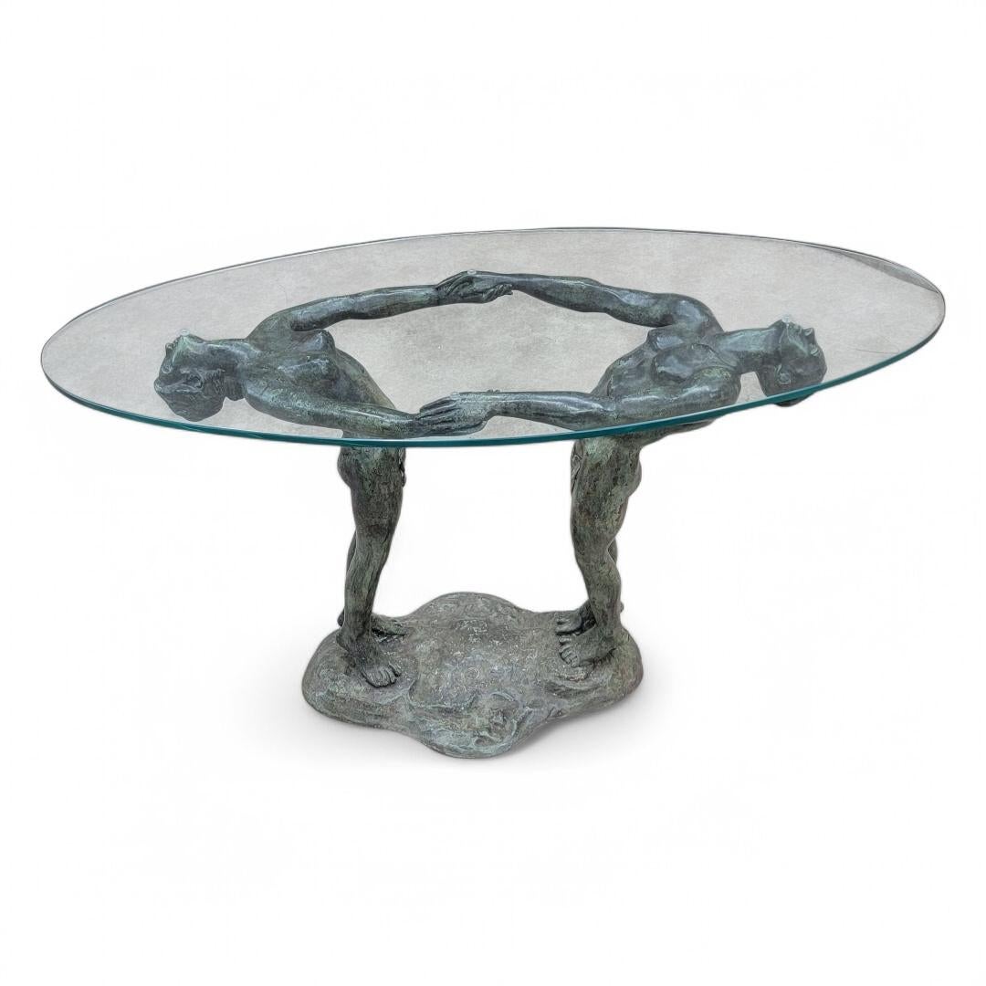 Vintage Art Deco Bronze Maude Sherwood Jewett Attributed Signed Base & Glass Top For Sale 2