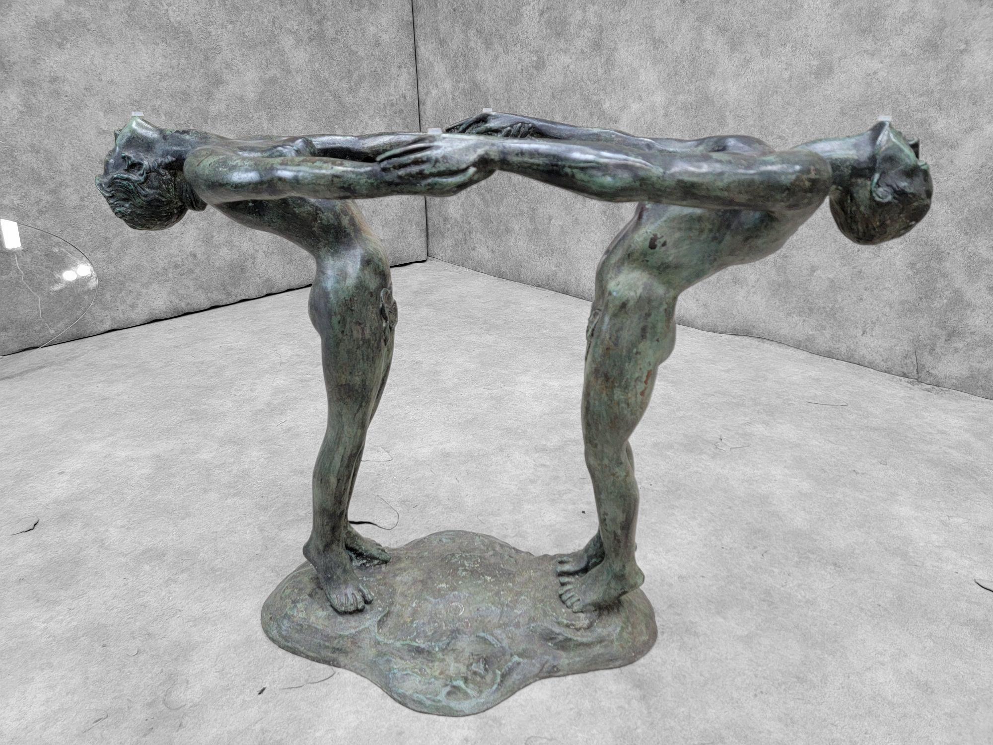 Vintage Art Deco Bronze Maude Sherwood Jewett Attributed Signed Base & Glass Top For Sale 3